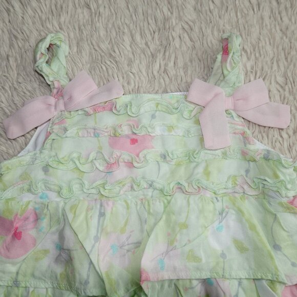 Baby Girl Size 6-9 Months FAO Pastel Green Floral Ruffle Summer Romper, Like New - Picture 7 of 10